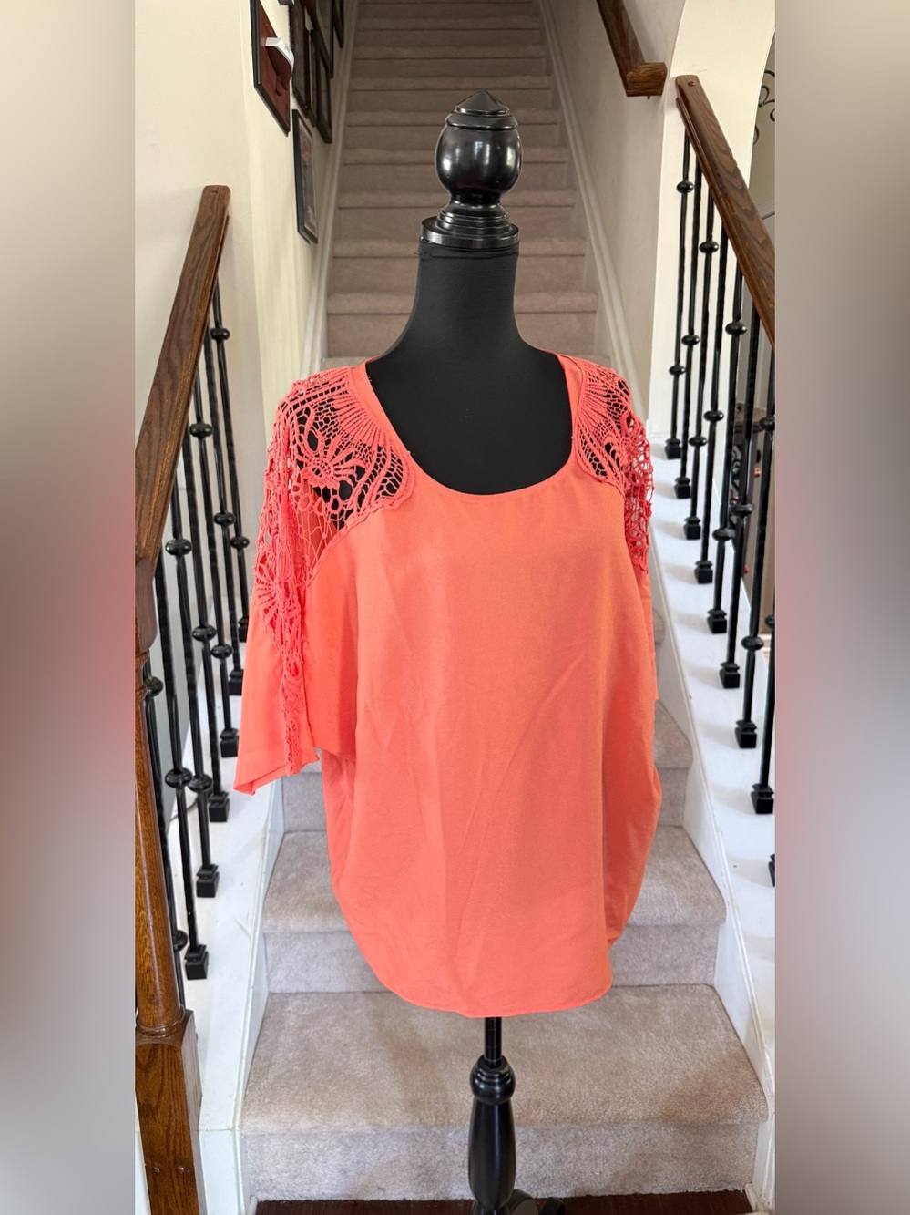 a.n.a Coral Crochet Shoulder Tunic Blouse